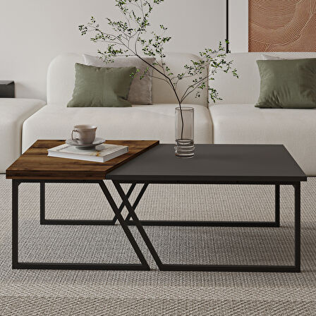 Verona İkili Orta Sehpa – Modern Tasarım Metal Ayaklı Sehpa Seti