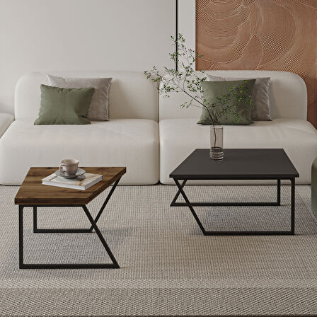 Verona İkili Orta Sehpa – Modern Tasarım Metal Ayaklı Sehpa Seti