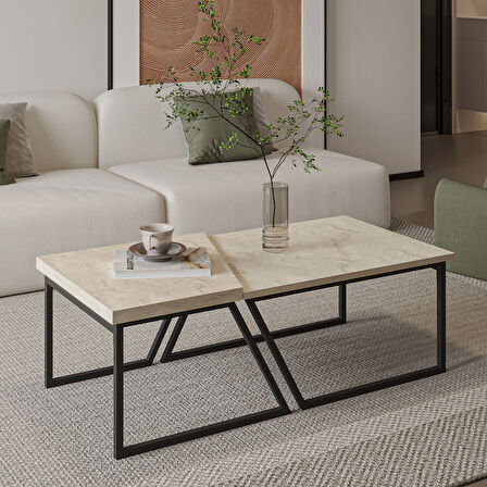 Verona İkili Orta Sehpa – Modern Tasarım Metal Ayaklı Sehpa Seti