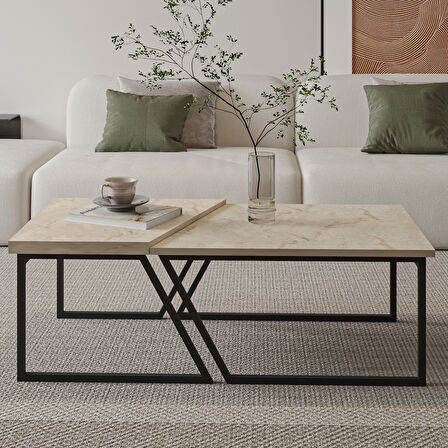 Verona İkili Orta Sehpa – Modern Tasarım Metal Ayaklı Sehpa Seti