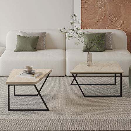 Verona İkili Orta Sehpa – Modern Tasarım Metal Ayaklı Sehpa Seti