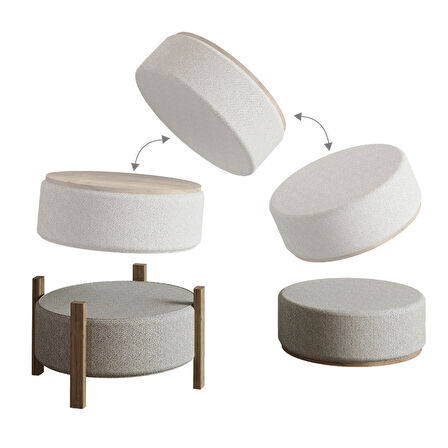 Clone Puf – Çift Fonksiyonlu Yan Sehpa ve Oturma Ünitesi - Krem/Safir Meşe