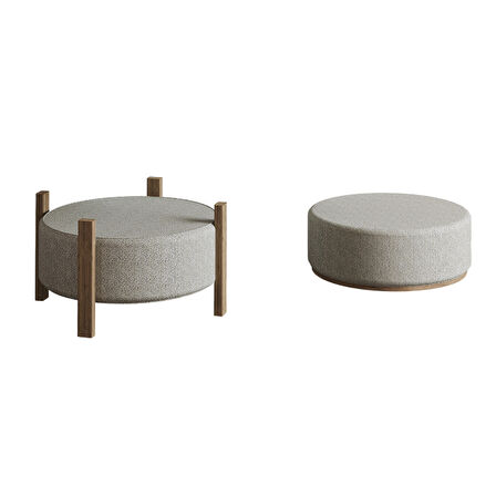 Clone Puf – Çift Fonksiyonlu Yan Sehpa ve Oturma Ünitesi - Krem/Safir Meşe