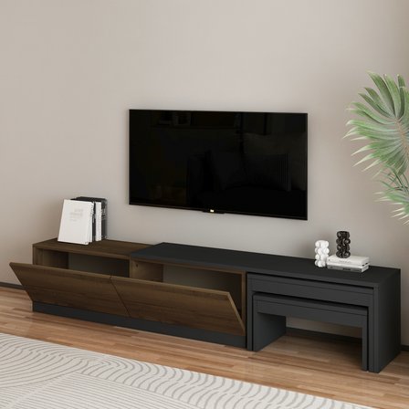 Nest TV Sehpası – Modern Tasarım,2 Kapaklı Depolama ve İkili Zigon Sehpa ile Fonksiyonel Mobilya