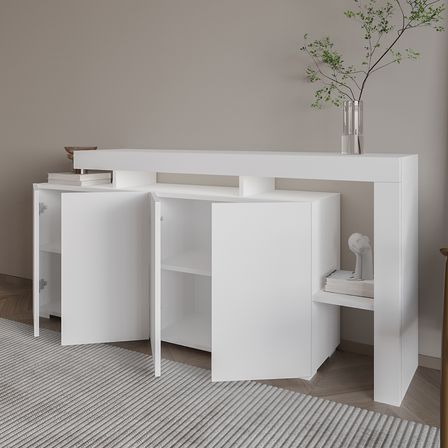 İnarch Dizayn Beliz LED Işıklı Modern Konsol – 170 cm, 4 Kapaklı ve İç Raflı Depolama, Şık Tasarım, Beyaz