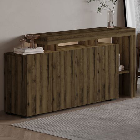 İnarch Dizayn Beliz LED Işıklı Modern Konsol – 170 cm, 4 Kapaklı ve İç Raflı Depolama, Şık Tasarım, Antik Ceviz