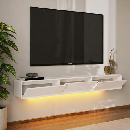 İnarch Dizayn Alba Led Işıklı Duvara Monte TV Sehpası - 3 Kapaklı Tasarım