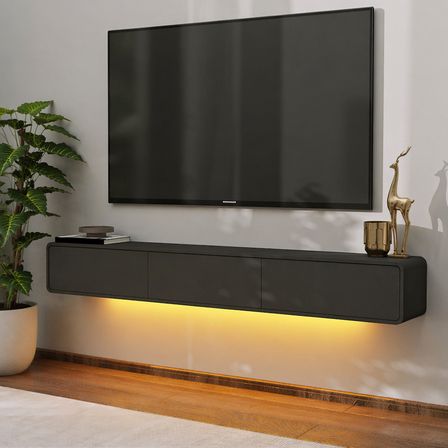 İnarch Dizayn Alba Led Işıklı Duvara Monte TV Sehpası - 3 Kapaklı Tasarım