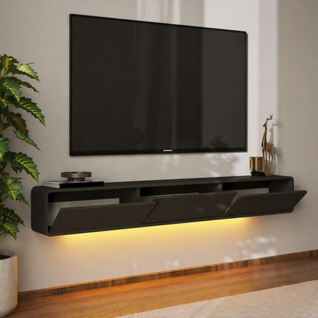 İnarch Dizayn Alba Led Işıklı Duvara Monte TV Sehpası - 3 Kapaklı Tasarım