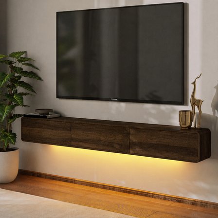 İnarch Dizayn Alba Led Işıklı Duvara Monte TV Sehpası - 3 Kapaklı Tasarım