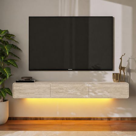 İnarch Dizayn Alba Led Işıklı Duvara Monte TV Sehpası - 3 Kapaklı Tasarım