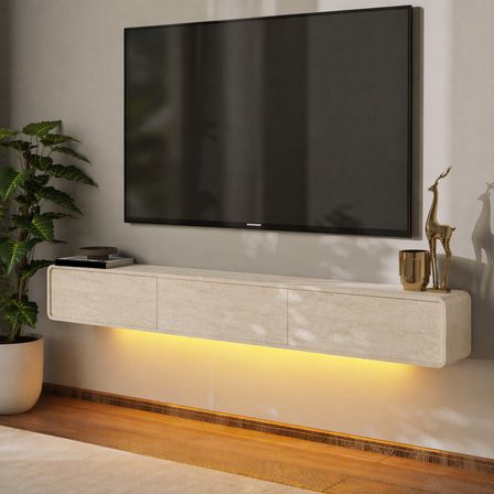 İnarch Dizayn Alba Led Işıklı Duvara Monte TV Sehpası - 3 Kapaklı Tasarım