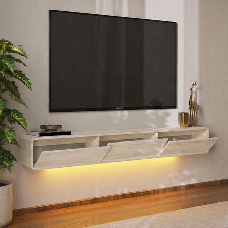 İnarch Dizayn Alba Led Işıklı Duvara Monte TV Sehpası - 3 Kapaklı Tasarım
