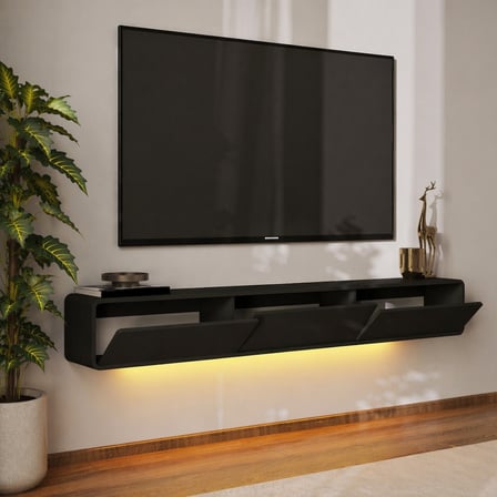 İnarch Dizayn Alba Led Işıklı Duvara Monte TV Sehpası - 3 Kapaklı Tasarım