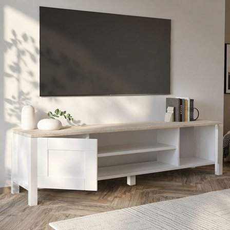 İnarch Dizayn Gina Tv Sehpası – Modern 2 Kapaklı Profil Ayaklı Tasarım, Beyaz/Traverten