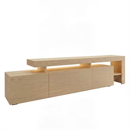 Beliz Modern LED Işıklı 3 Kapaklı, Raflı TV Sehpası – 192 cm, Sıcak Meşe / Safir Meşe