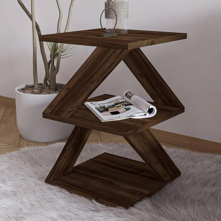 Albeni Z Tasarım 3 Katlı Minimalist Yan Sehpa – 7 Renk Seçeneği – Modern Sehpa, Ceviz