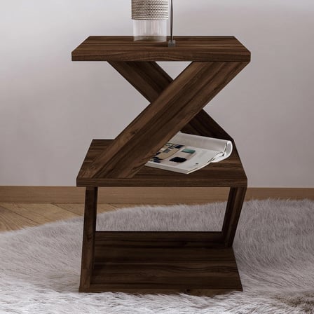 Albeni Z Tasarım 3 Katlı Minimalist Yan Sehpa – 7 Renk Seçeneği – Modern Sehpa, Ceviz