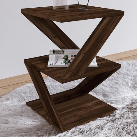 Albeni Z Tasarım 3 Katlı Minimalist Yan Sehpa – 7 Renk Seçeneği – Modern Sehpa, Ceviz