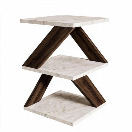Albeni Z Tasarım 3 Katlı Minimalist Yan Sehpa – 7 Renk Seçeneği – Modern Sehpa, Traverten/Ceviz