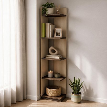 İnarch Dizayn Aura Kitaplık - Modern Fonksiyonel 5 Raflı Kitaplık, Sıcak Meşe/İstanbul Ceviz