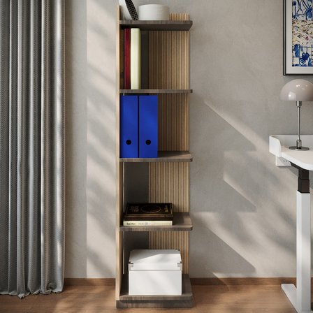 İnarch Dizayn Aura Kitaplık - Modern Fonksiyonel 5 Raflı Kitaplık, Sıcak Meşe/İstanbul Ceviz