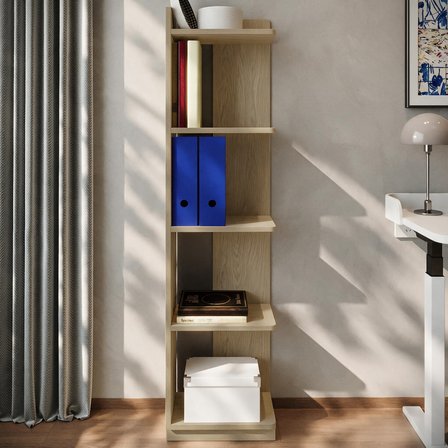 İnarch Dizayn Aura Kitaplık - Modern Fonksiyonel 5 Raflı Kitaplık, Açık Meşe