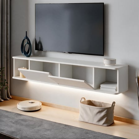 İnarch Dizayn Twist Led Işıklı Duvara Monte TV Sehpası - 2 Kapaklı