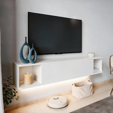 İnarch Dizayn Twist Led Işıklı Duvara Monte TV Sehpası - 2 Kapaklı