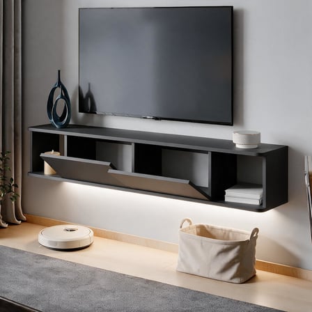 İnarch Dizayn Twist Led Işıklı Duvara Monte TV Sehpası - 2 Kapaklı