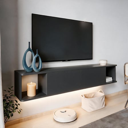 İnarch Dizayn Twist Led Işıklı Duvara Monte TV Sehpası - 2 Kapaklı