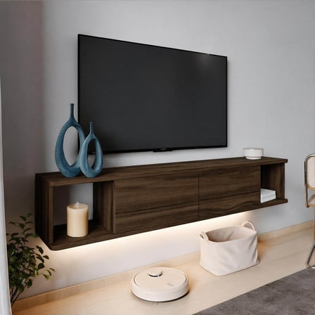 İnarch Dizayn Twist Led Işıklı Duvara Monte TV Sehpası - 2 Kapaklı
