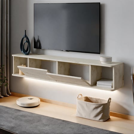 İnarch Dizayn Twist Led Işıklı Duvara Monte TV Sehpası - 2 Kapaklı