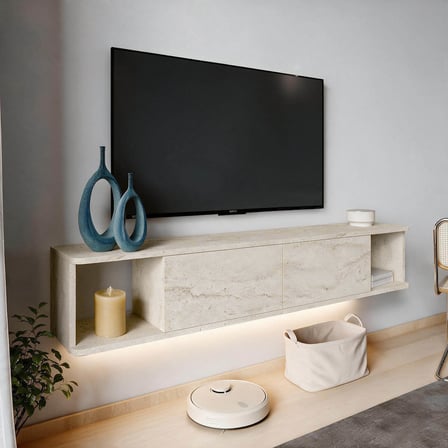 İnarch Dizayn Twist Led Işıklı Duvara Monte TV Sehpası - 2 Kapaklı