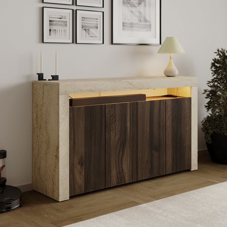 İnarch Dizayn Batı LED Işıklı Konsol – Modern 4 Kapaklı TV Konsolu - Tv Ünitesi