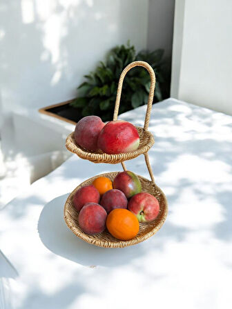 Derka Home 2 Katlı Hasır Görünümlü Sunum Tepsisi