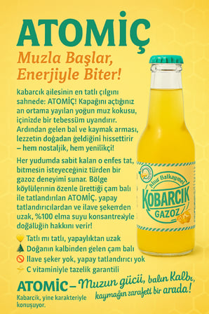 Kabarcık Gazoz Muz Bal & Kaymak Atomiç (Şeker İlavesiz) 24 Adet Şekersiz