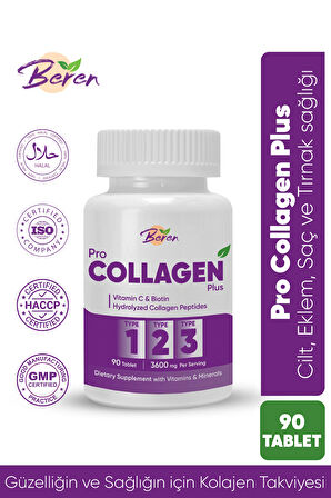 Pro Kolajen Plus Tip 1, 2 Ve 3 Kolajen, Vitamin C, Biotin Ve Çinko Içeren 90 Tablet