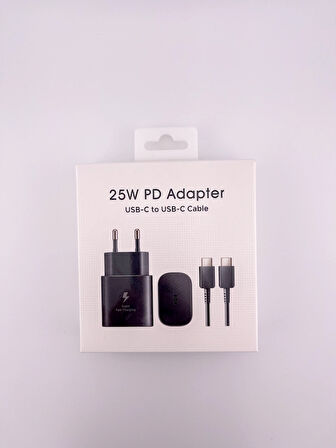 Galaxy A55 Uyumlu 25 Watt Hızlı Şarji Aleti Type-c Adaptör Ve Kablo - Siyah