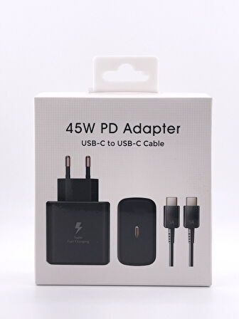 Samsung Galaxy S24 Uyumlu 45 Watt Hızlı Şarji Aleti - Usb-c Adaptör Ve Kablo - Siyah