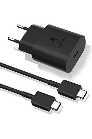 Galaxy A55 Uyumlu 25 Watt Hızlı Şarji Aleti Type-c Adaptör Ve Kablo - Beyaz