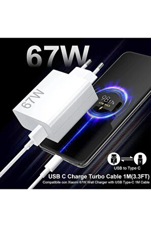 Xiaomi 12 /12 Pro/12T /12T Pro Uyumlu 67 Watt Hızlı Turbo Şarj Aleti Adaptörü + Kablo Seti - Beyaz