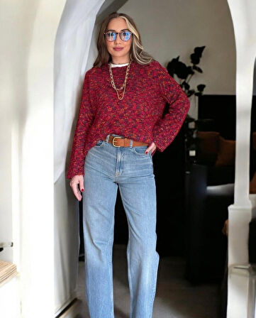 Deep Rock Kırmızı Renk Geçişli Kazak Standart Beden