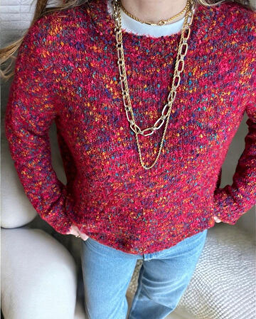 Deep Rock Kırmızı Renk Geçişli Kazak Standart Beden