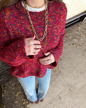 Deep Rock Kırmızı Renk Geçişli Kazak Standart Beden