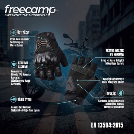 FreeCamp Power Yarım Parmak Motosiklet Eldiveni EN 13594-SİYAH-TURUNCU