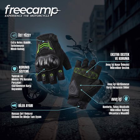 FreeCamp Power Yarım Parmak Motosiklet Eldiveni-SİYAH-YEŞİL