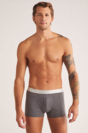 Kom Chelsea Çizgi Desenli Pamuk Erkek Boxer Füme