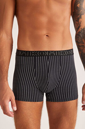 Kom Chelsea Çizgi Desenli Pamuk Erkek Boxer Siyah