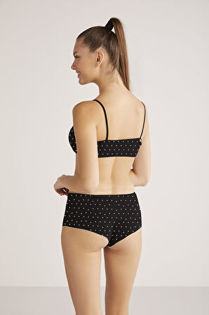 KOM Polka Puantiyeli Kadın Şort Siyah
